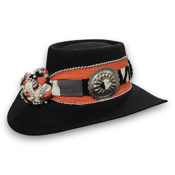 Accessories - PFI Ladies 100% Wool Western Hat Small Black Fedora Conchos Made‎ In USA Woven
